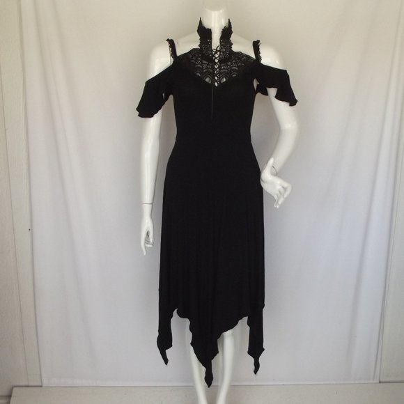 Killstar Dresses & Skirts - KILLSTAR Dress, XS, Black, Pyre Pixie, Lace up neck, Handkerchief skirt, Rayon